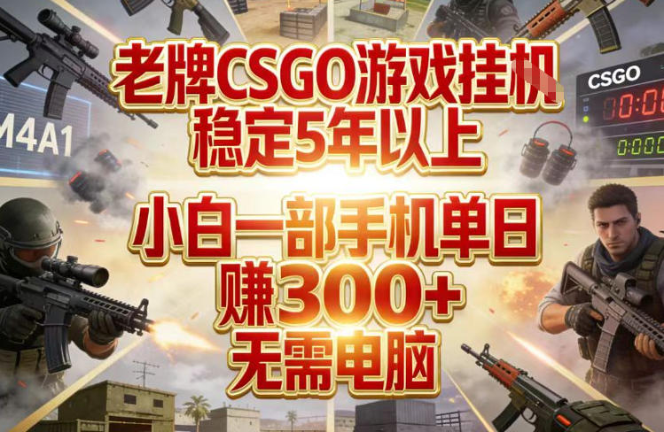 老牌CSGO游戏挂G，稳定5年以上，小白一部手机单日賺3张+，无需电脑【揭秘】-99网创站