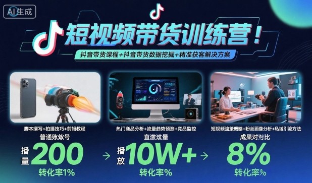 短视频带货训练营，抖音带货课程+抖音带货数据挖掘+精准获客解决方案-99网创站