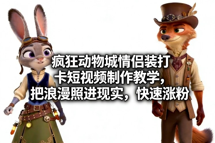 疯狂动物城情侣装打卡短视频制作教学，把浪漫照进现实，快速涨粉-99网创站