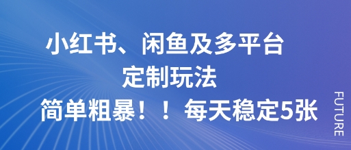 小红书、闲鱼及多平台定制玩法简单粗暴!每天稳定5张-99网创站