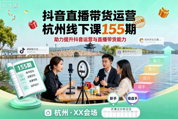 抖音直播带货运营杭州线下课155期，助力提升抖音运营与直播带货能力-99网创站