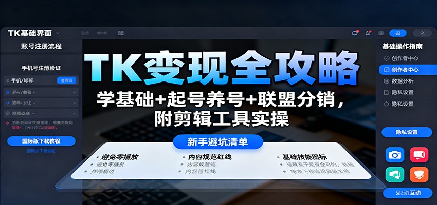 TK变现全攻略：学基础+起号养号+联盟分销，附剪辑工具实操-99网创站