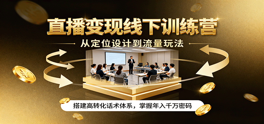 直播变现线下训练营，从定位设计到流量玩法，搭建高转化话术体系，掌握年入千万密码-99网创站