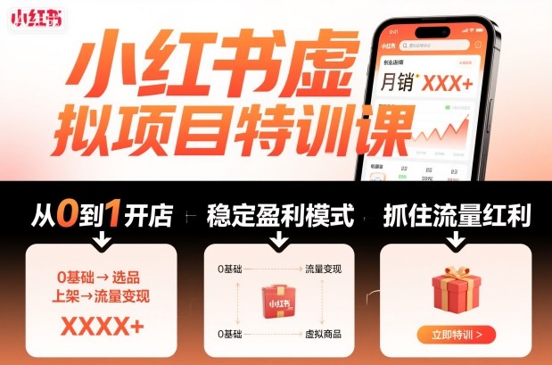 小红书虚拟项目特训课，帮你从0到1打造稳定盈利的店铺，抓住流量红利(更新9月)-99网创站