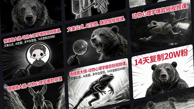 情绪放大镜-动物心理学爆款短视频课,文案公式、AI生图、多平台变现,14天复制20W粉-99网创站