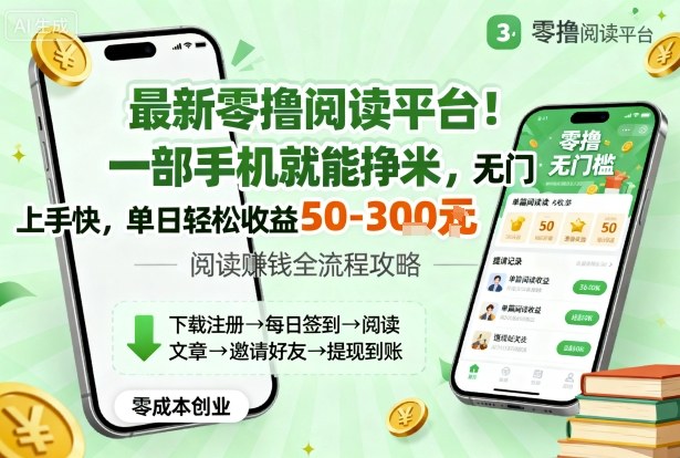 最新零撸阅读平台！一部手机就能挣米，无门槛上手快，单日轻松收益50-3张【揭秘】-99网创站