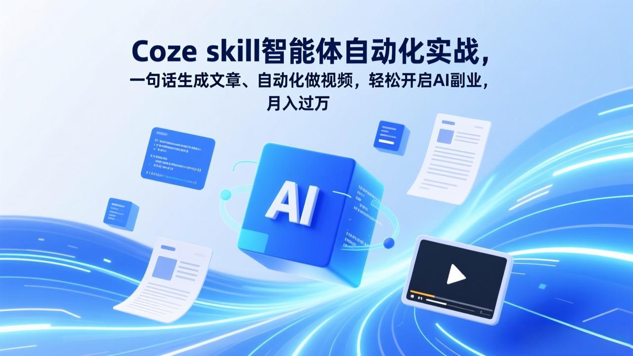 Coze skill智能体自动化实战,一句话生成文章、自动化做视频,轻松开启AI副业,月入过万-99网创站