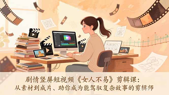 剧情竖屏短视频《女人不易》剪辑课：从素材到成片、助你成为能驾驭复杂故事的剪辑师-99网创站