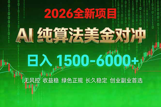 2026 全新美金对冲项目，不套平台赠金，不封号，纯算法对冲，日入 1500-6000+-99网创站
