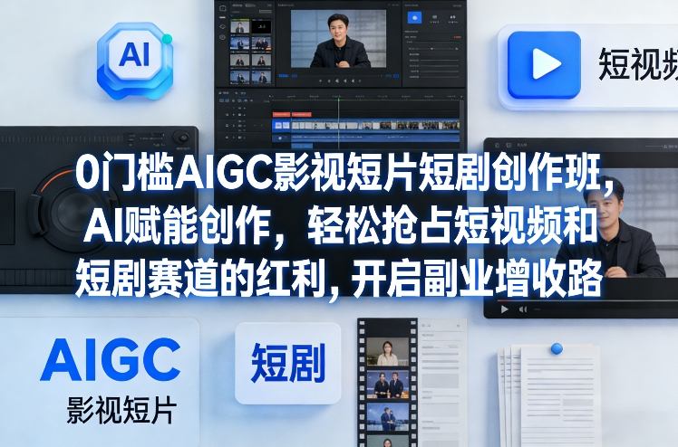 0门槛AIGC影视短片短剧创作班,AI赋能创作,轻松抢占短视频和短剧赛道的红利,开启副业增收路-99网创站