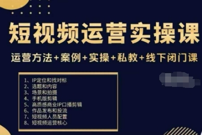 短视频运营实操课,运营方法+案例+实操+私教+线下闭门课-99网创站
