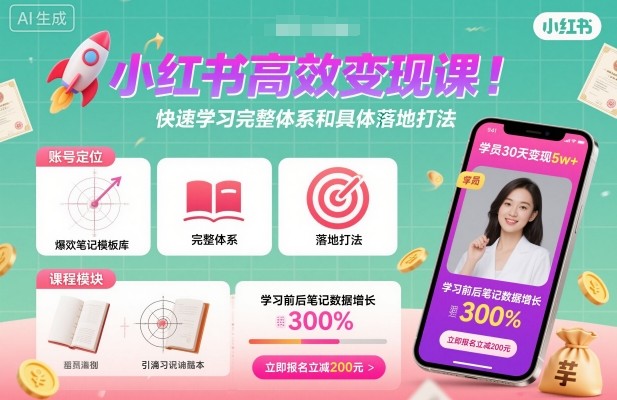 小红书高效变现课，快速学习小红书完整体系和具体落地打法-99网创站