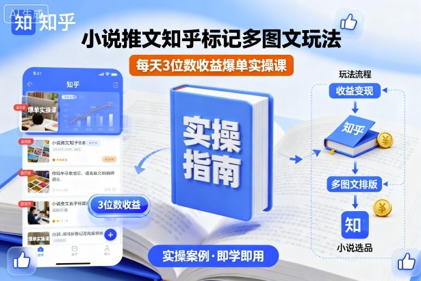 小说推文知乎标记多图文玩法，每天3位数收益爆单实操课-99网创站