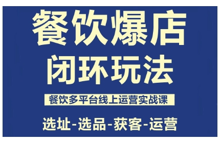 餐饮爆店闭环玩法，餐饮多平台线上运营实战课，选址-选品-获客-运营-99网创站