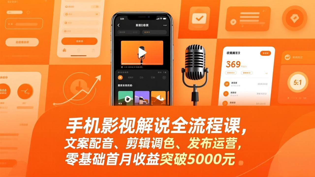 手机影视解说全流程课,文案配音、剪辑调色、发布运营,零基础首月收益突破5000元-99网创站