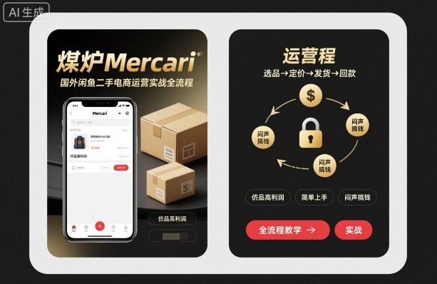 煤炉Mercari国外闲鱼二手电商运营实战全流程,仿品高利润,简单上手,闷声搞钱-99网创站