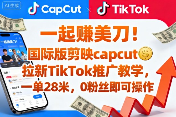一起賺美刀！国际版剪映capcut拉新TikTok推广教学，一单28米，0粉丝即可操作(附推广入口和教学)-99网创站